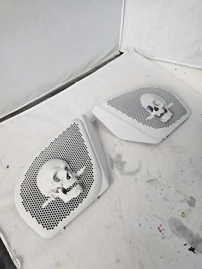 98 to 2024+ Road Glide 3D skull and dagger speakers grill covers set