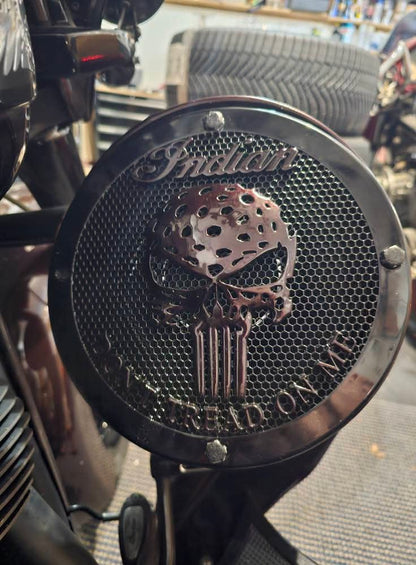 A set of Indian Punisher Dont Tread on me theme speakers grill covers