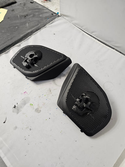 98 to 2024+ Road Glide 3D skull and dagger speakers grill covers set