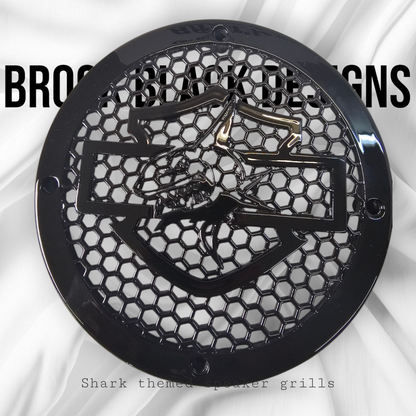 A set of Harley Shark 14-23 Harley Davidson Touring Pack Speaker Grill Cover Guard