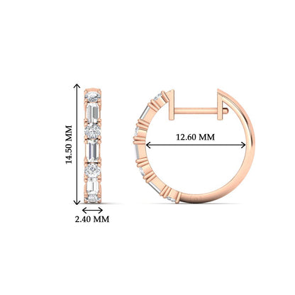 Round And Baguette Huggie Earrings