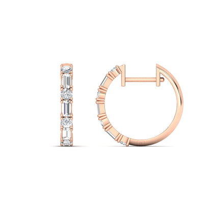 Round And Baguette Huggie Earrings