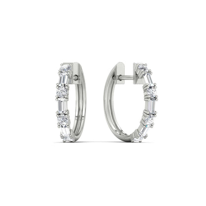 Round And Baguette Huggie Earrings