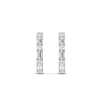 Round And Baguette Huggie Earrings