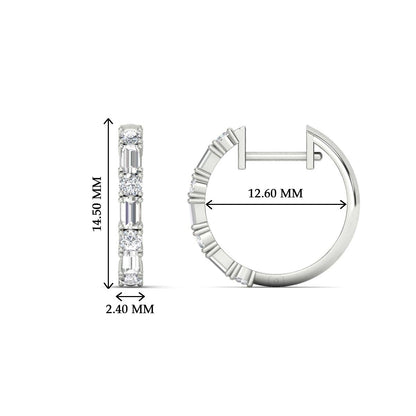 Round And Baguette Huggie Earrings