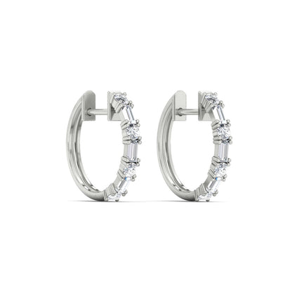 Round And Baguette Huggie Earrings