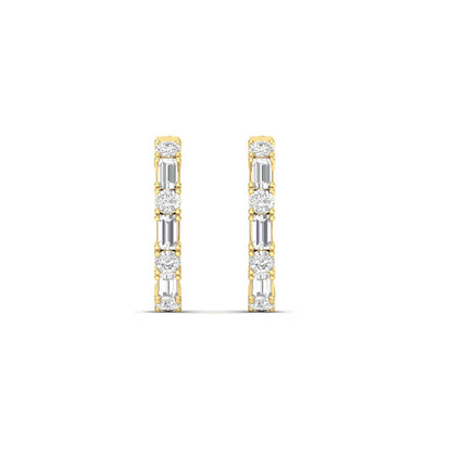 Round And Baguette Huggie Earrings