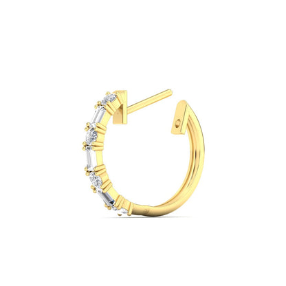 Round And Baguette Huggie Earrings
