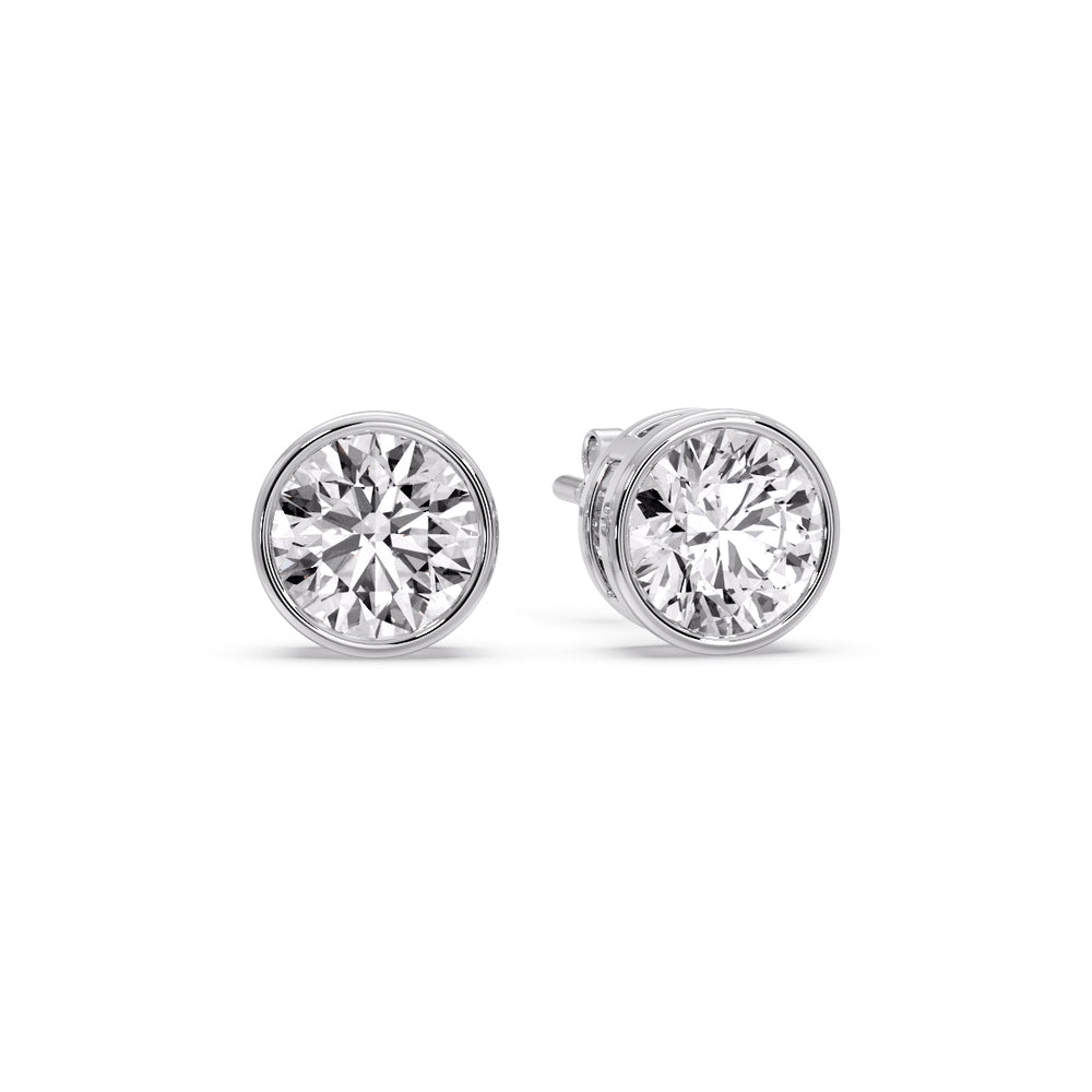 Bezel-Set Brilliant Round Diamond Solitaire Stud Earrings [IGI Certified]