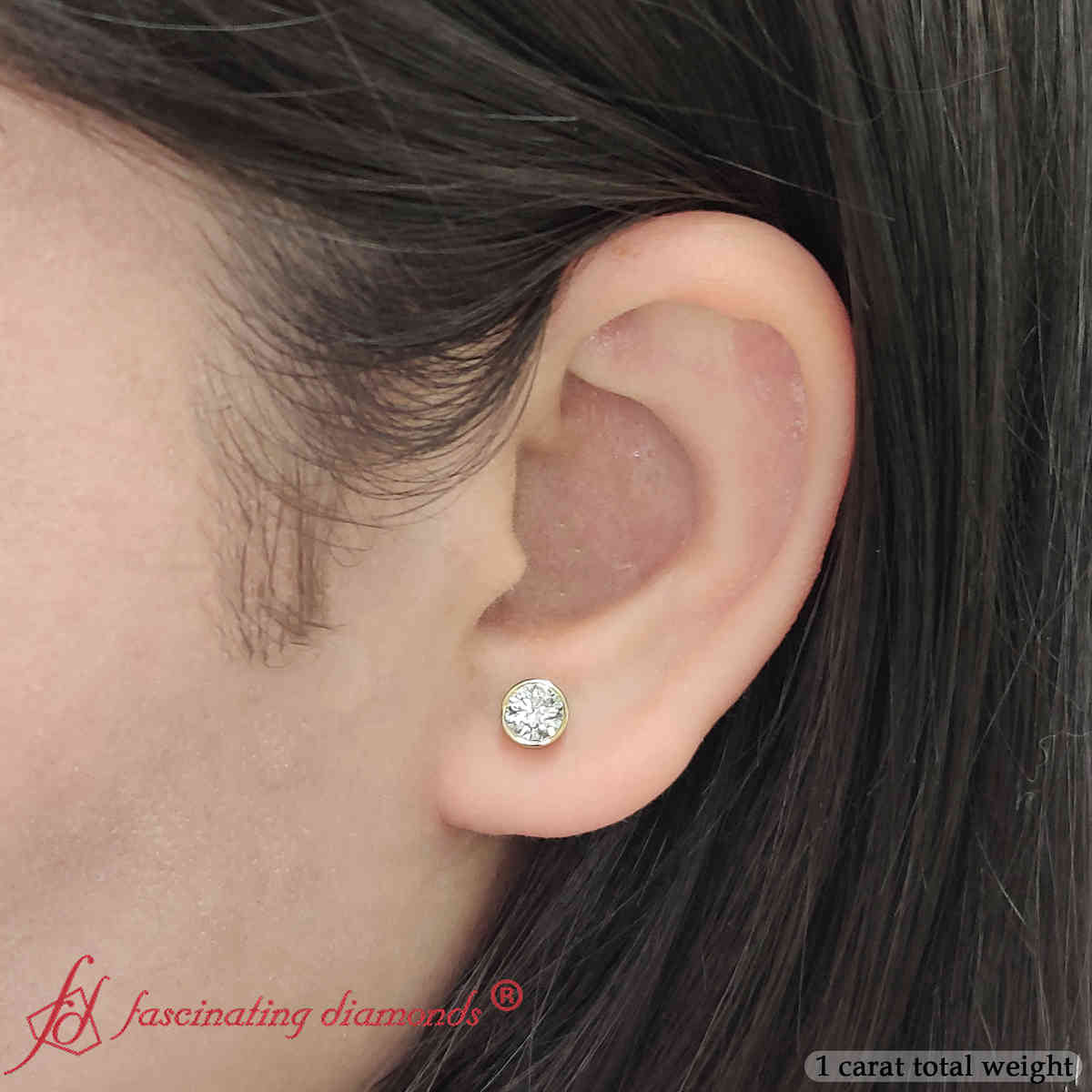 Bezel-Set Brilliant Round Diamond Solitaire Stud Earrings [IGI Certified]