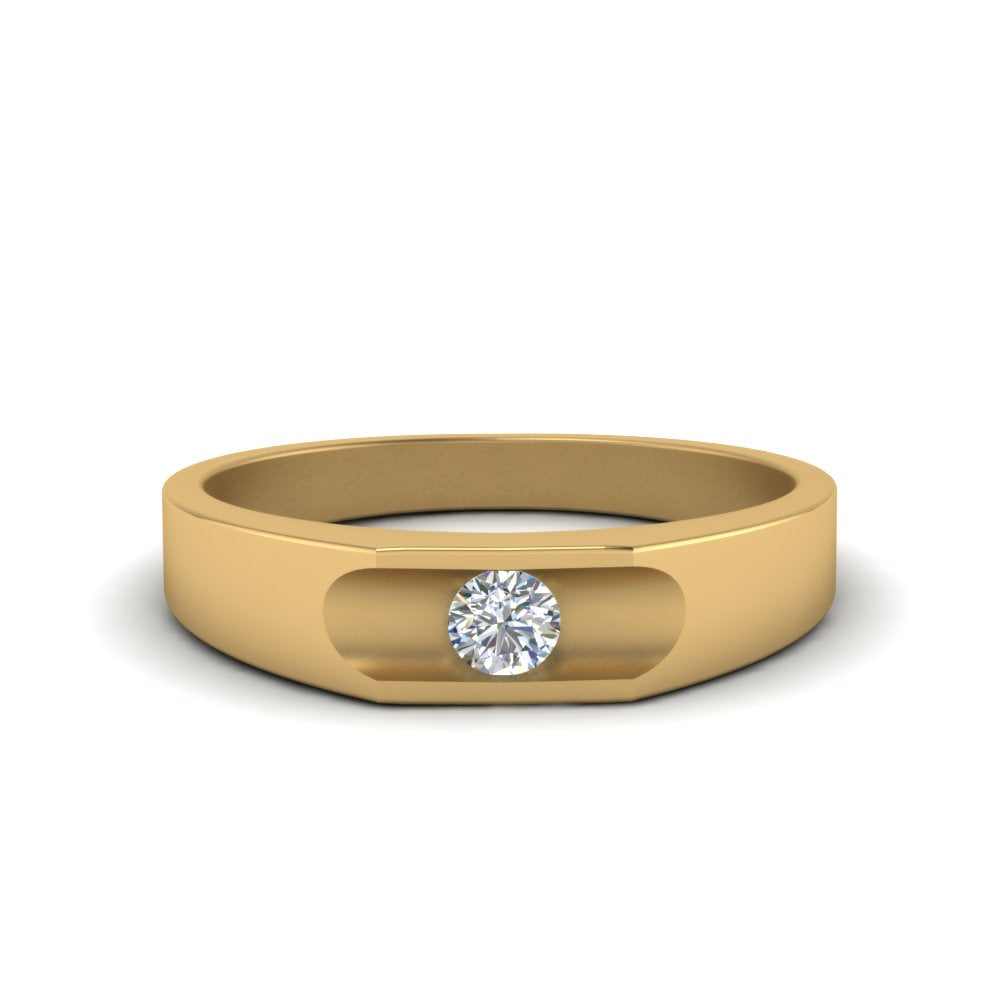 Half Bezel Solitaire Mens Diamond Ring