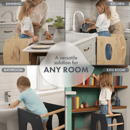 Stable Montessori Tower: Wooden Growing Chair - Beige
