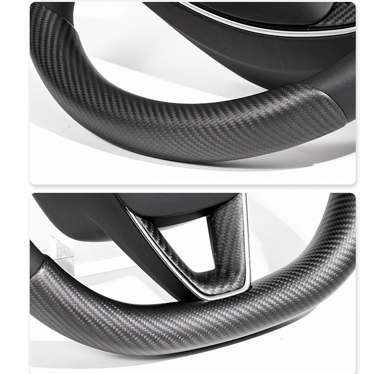 Steering Wheel Trim Covers for Model Y Juniper / Model 3 Highland | Real Dry Carbon Fiber