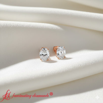 Classic Four Prong Oval Diamond Solitaire Stud Earrings [IGI Certified]