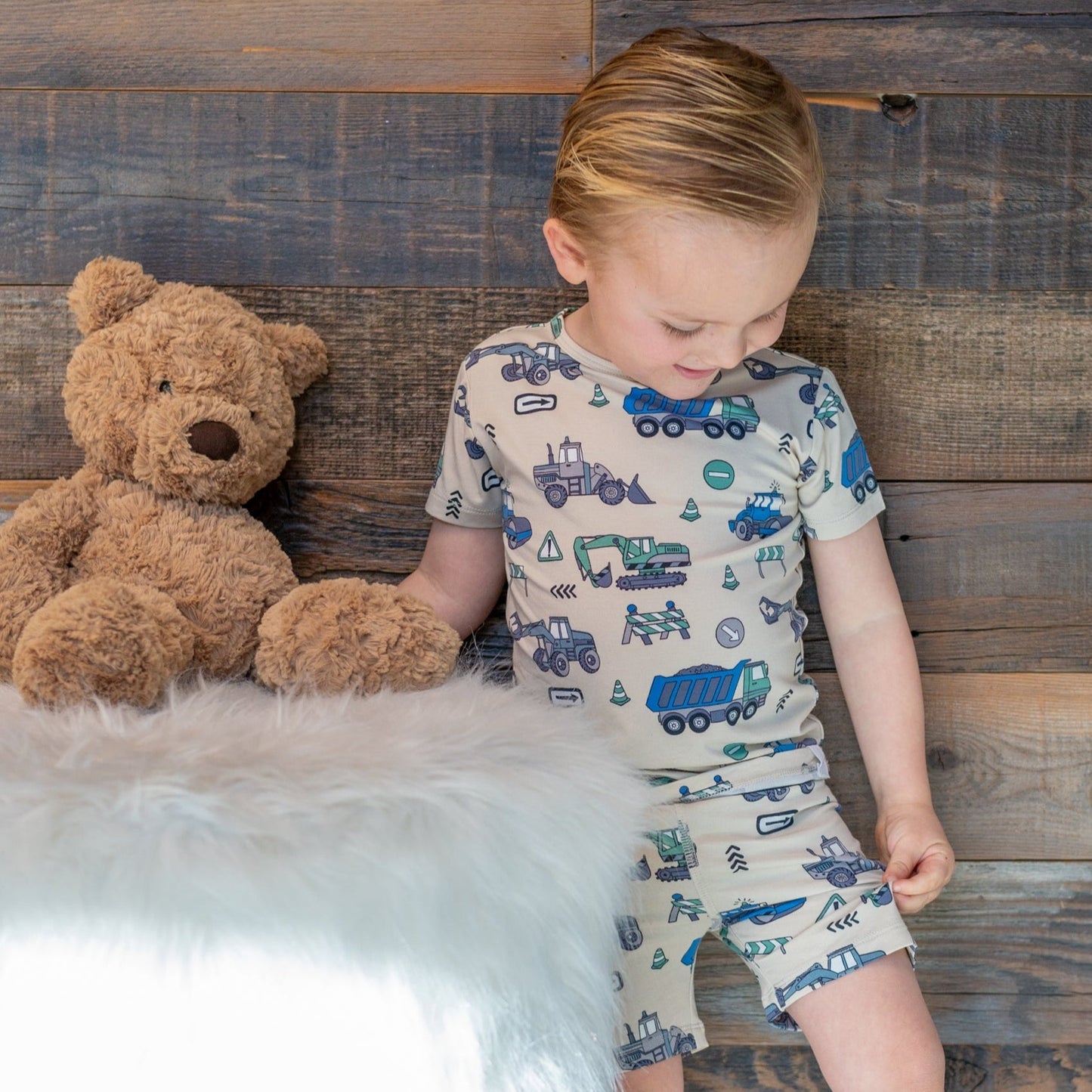 Trucks Diggers Construction  Summer Pajama Set