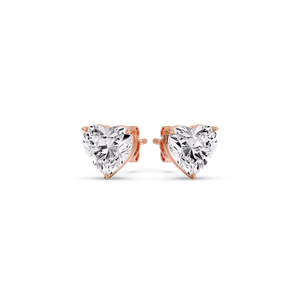 3 Prong Heart Shaped Diamond Solitaire Stud Earring in Basket Setting