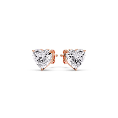 3 Prong Heart Shaped Diamond Solitaire Stud Earring in Basket Setting