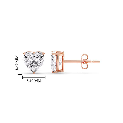 3 Prong Heart Shaped Diamond Solitaire Stud Earring in Basket Setting