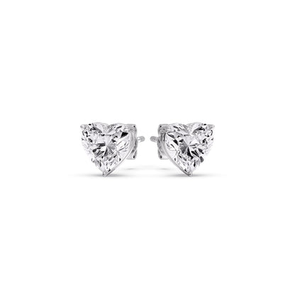 3 Prong Heart Shaped Diamond Solitaire Stud Earring in Basket Setting