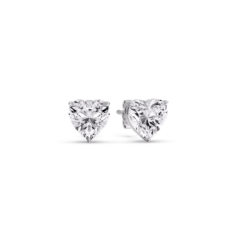 3 Prong Heart Shaped Diamond Solitaire Stud Earring in Basket Setting