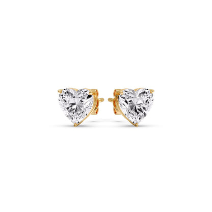 3 Prong Heart Shaped Diamond Solitaire Stud Earring in Basket Setting