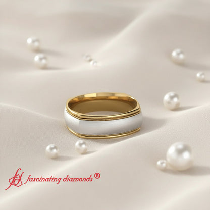 Two Tone Milgrain Square Mens Band Ring