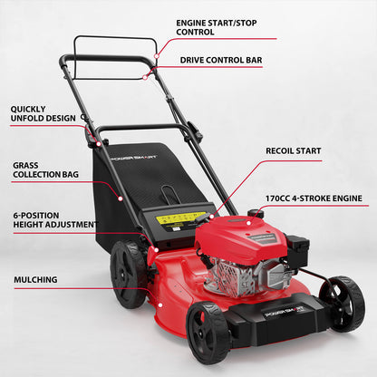21 " 170cc Gas Self-Propelled Lawn Mower V8721S
