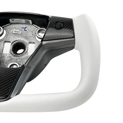 White Leather Yoke Steering Wheel for Tesla Model 3 / Y【Style 7】