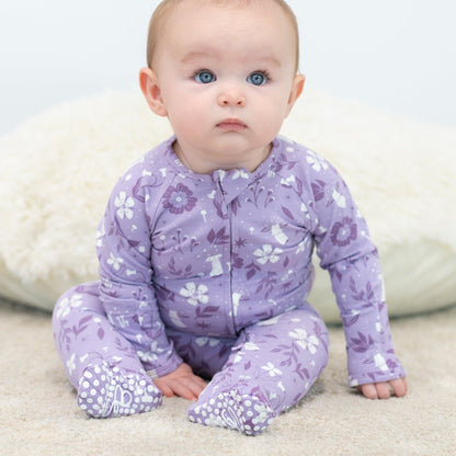 Mushroom Floral Zipper Footie